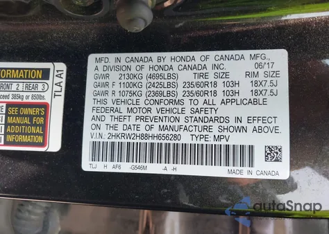 2017 Honda Cr-V Ex-L/Ex-L Navi z USA, uszkodzony, nr VIN 2HKRW2H88HH656280